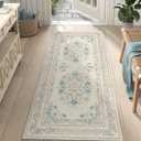 jinchan Vintage Floral Runner Rug 2x5 - Machine Washable Distressed Design Non-Slip Low-Pile Soft Thin Carpet for Hallway Kitchen Farmhouse Bedroom Entryway Laundry Room (2x5ft,Apricot Multi)