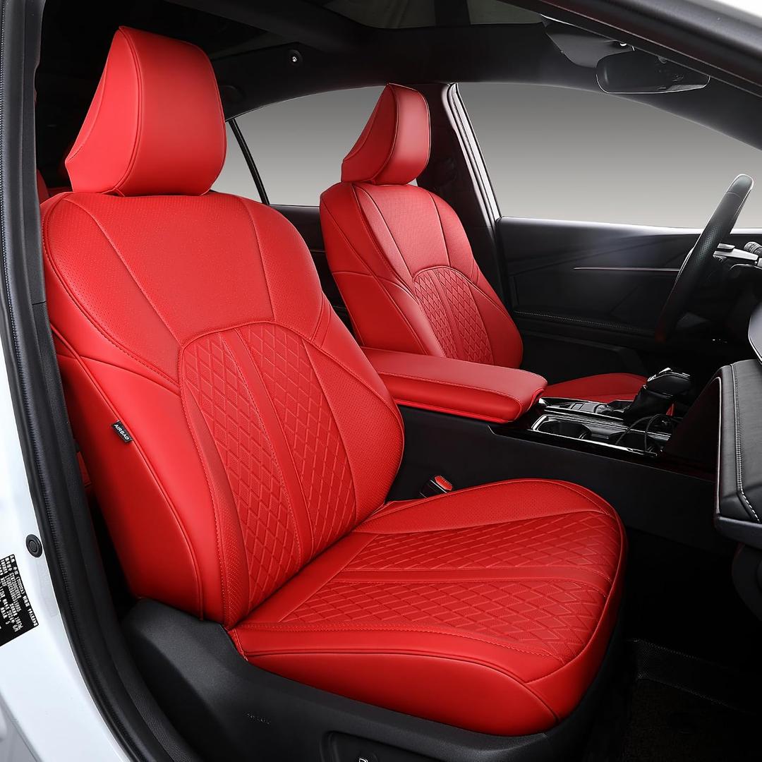 Custom Fit Camry Seat Covers for 2025 2026 Toyota Camry LE SE - Red | Waterproof Faux Leather Full Coverage, Car Seat Protectors Full Set with Armrest Covers, Airbag Compatible