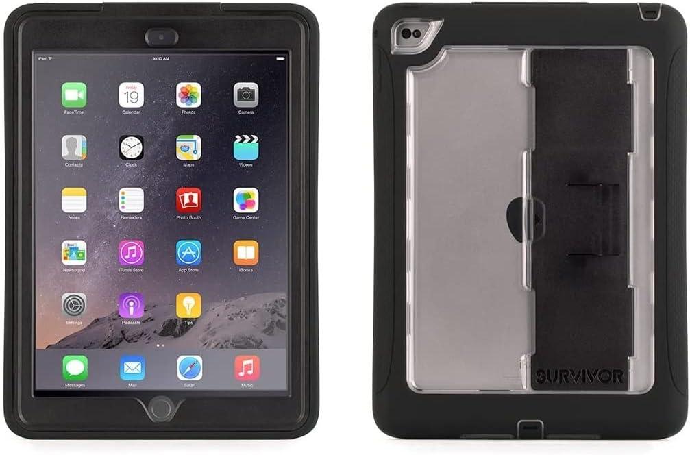 Rugged Case for Apple iPad mini 4 (A1538, A1550) Kickstand | Screen Protector | Polycarbonate Shell | Silicone Bumper | Full-Body | 6.6 ft. Drop-Tested | Black/Clear