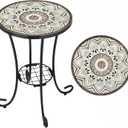VCUTEKA Outdoor Side Table Mosaic Patio Table Accent Tables Mosaic Tile Top Metal Frame Small End Tables Porch Beach Patio Garden Balcony Brown 14''