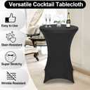 FestiCorp Spandex Black Table Cover, Cocktail Fitted Tablecloths, Round Highboy Stretch Table Covers Cloths for Party, Bar, Wedding, Birthday, Banquet, 30"-32" Diameter x 40"-43" Height