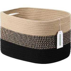 Cotton Rope Storage Basket, 15x10x9 Inches, Woven Basket for Shelves, Clothes, Toys, Towels, Books, and Laundry, Durable and Stylish, Gradient Black/Brown (1 Pack)