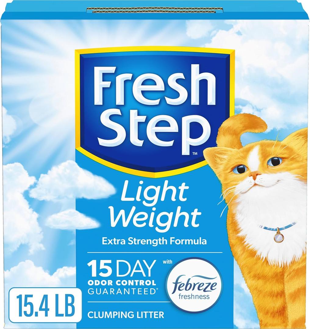Fresh Step Light Weight Multi Cat Clumping Litter with Febreze, Low Dust, Odor Control with Ammonia Block Technology, Compatible in Automatic Litter Boxes, 15.4 lb.