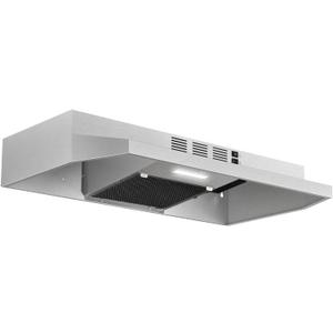 Range Hood 30 inch Under Cabinet, Stainless Steel Kitchen Vent Hood 280CFM, Built-in Kitchen Stove Hood w/Rocker Button Control, Ducted/Ductless Convertible Duct, 2 Speeds Fan, Bright LED Light