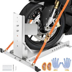 Stainless Steel Motorcycle Wheel Chock Stand, Antirust Heavy Duty 3000lbs Load Capacity Universal Front Tire Stand Chocks for Motorcycle, Dirt Bikes/Trailer Wheel Silver