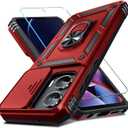 2 x Janmitta Compatible with Moto G Stylus 5G 2024 Case Built in Slide Camera Lens Cover+Screen Protector+Finger Ring Holder Kickstand,Heavy Duty Shockproof Full Body Protective Phone Cover,Red