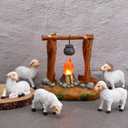 Barydat 6 Pcs Christmas Nativity Animals Set, 5 Inch White Sheep Animals Figurines Christmas LED Light up Nativity Collection Village Accessory Lighted Campfire Hand Sculpted and Painted Nativity Sets