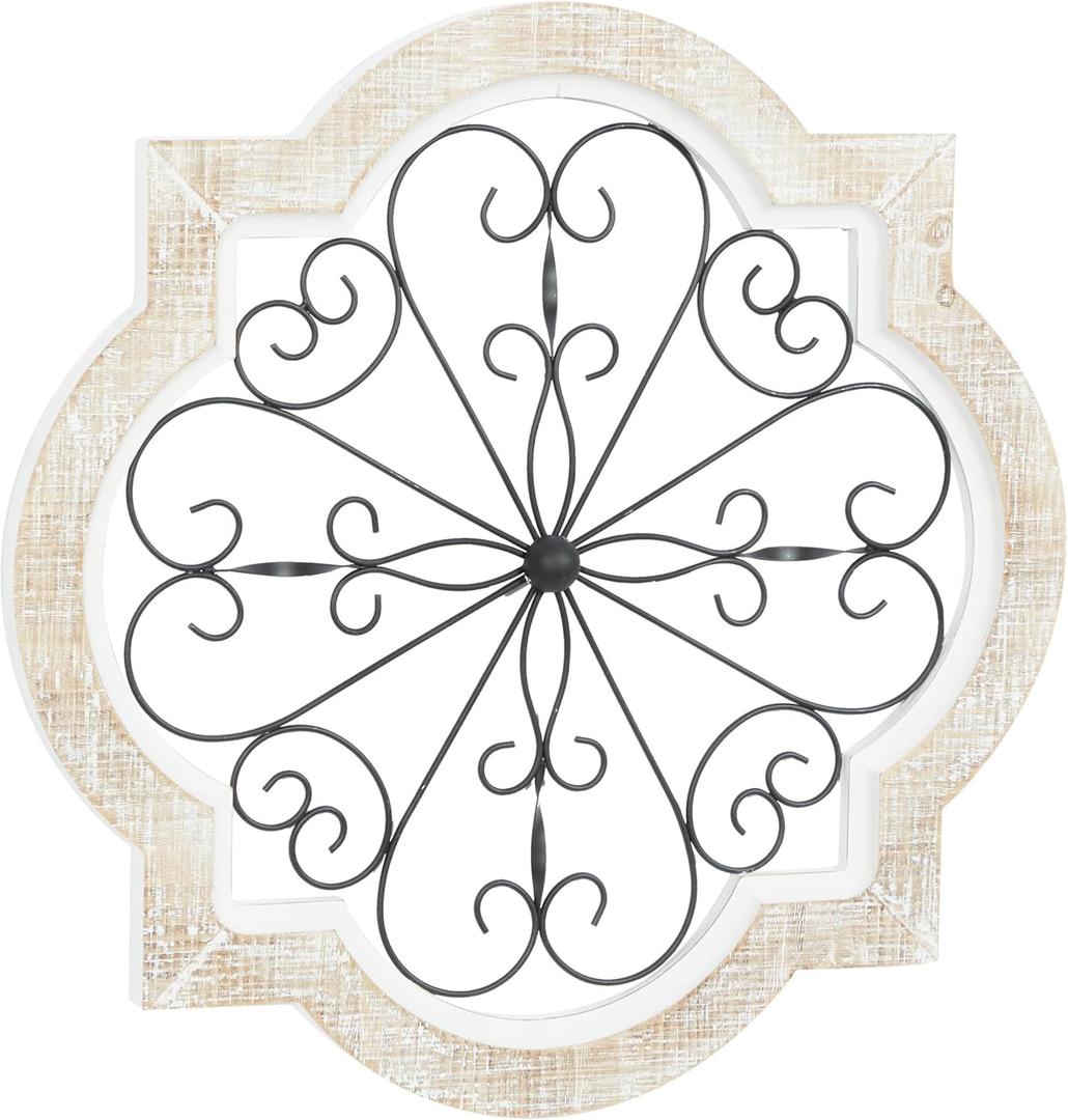 Deco 79 Wooden Scroll Home Wall Decor Wall Sculpture with Metal Scroll Work, Wall Art 22" x 1" x 22", White