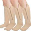 Plus Size Compression Socks for Women Men Wide Calf L/XL-5XL (15-20mmhg) Knee High Socks Support Compression Stockings for Nurses and Flying (Zipper - 3 Pairs - Nude)