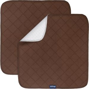 Waterproof Chair Pads for Incontinence 22" x 21", 2 Pack Non Slip Absorbent Wheelchair Reusable Seat Protector, Washable Seat Covers for Chairs, Brown