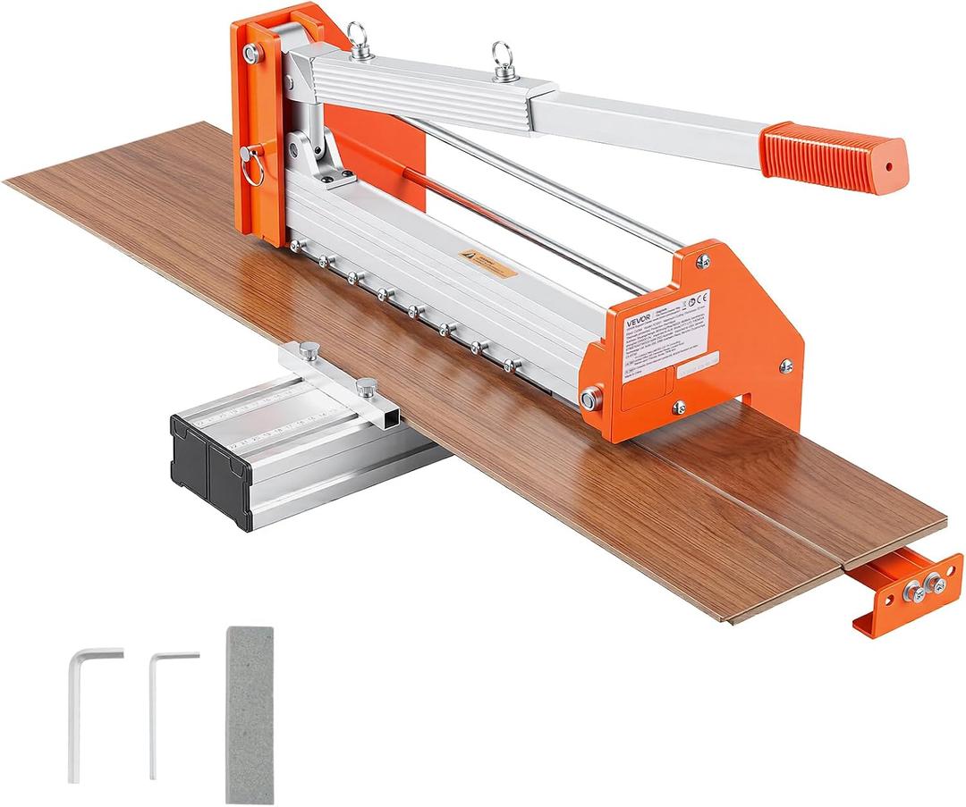 VEVOR 12 inch Vinyl Floor Cutter, 12mm Thick Laminate Flooring Cutter with Upgraded Labor-Saving Aluminum-Alloy Lever, Telescoping Support Plate, Cuts Certain Engineered Wood, LVT, VCT, SPC, LVP, WPC, 12 in Wide X 12 Mm Thick