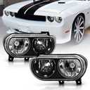 ACANII - For 2008-2014 Dodge Challenger SE|R/T [Halogen Model] Black Headlights Headlamps Replacement Pair Left+Right