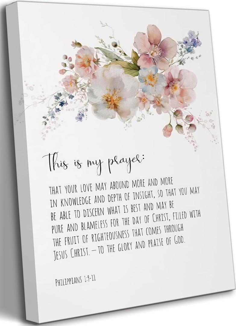 UNDDISINS Christian Floral Scripture Canvas Wall Art Philippians 1:911 Bible Verse Painting Picture Wall Decor Scripture Religious Home Print Artwork for Living Room Bedroom Church Home Decoration