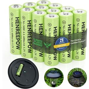 Henreepow Ni-MH AA Rechargeable Batteries, Double A High Capacity 1.2V Pre-Charged for Garden Landscaping Outdoor Solar Lights, String Lights, Pathway Light (AA-600mAh-12pack)