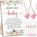 Roowest 51 Don't Say Baby Shower Game Pink Rose Baby Shower Decorations Included Rose Game Sign Wood Table Sign 50 Felt Floral Necklaces for Gender Reveal Party Favors