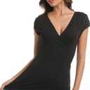 Women's Deep V Neck T-Shirt Trendy Flowy Casua Blouses 2025 Spring Summer Short Clothes Suitable for Beach Parties Dates (Black, L)