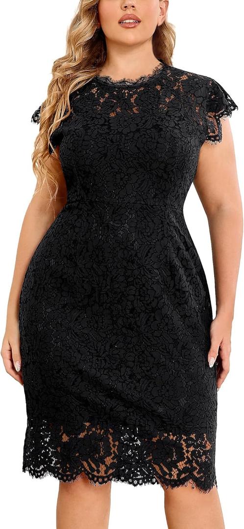 Miusol Women's Retro Lace Sleeveless Plus Size Formal Evening Prom Dress (Large Plus, Black)