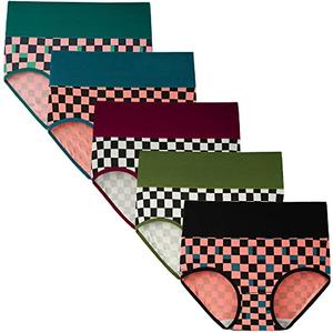 INNERSY Women's High Waisted Underwear Cotton Panties Regular & Plus Size 5-Pack(Chessboard,XX-Large)
