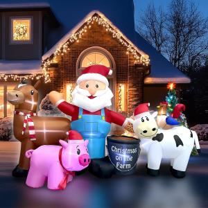 8ft Long Christmas Inflatables Santa Farm Scene Decorations Built-in LED Lighted Blow Up Decoration Home Yard Outdoor Indoor Garden Lawn Decor