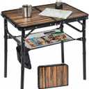 Small Folding Camping Table, 2ft Portable Picnic Table Aluminum 24" x 16" Folding Table, 3 Adjustable Heights Portable Lightweight Table Dining Table for RV, Picnic, Beach (Wood Grain)