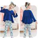 Kucnuzki Baby Girl Clothes Toddler Girl Outfit Ruffle Sleeve Shirt Floral Pant Set Fall Winter Clothing for Girl (Blue)