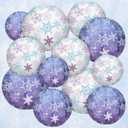 Frienda 12 Pcs Winter Party Decorations Snowflake Paper Lanterns Blue Purple Birthday Hanging Decorations for Birthday Baby Shower Party Supplies Wonderland