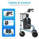NOVA Traveler Folding 3-Wheel Walker with Tray, Basket, Pouch & Cup Holder, Lightweight Mobility Aid for Seniors & Adults, 8” All-Terrain Wheels for Tight Spaces & Travel, Sky Blue