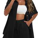 APAFES Women Summer Cotton Linen Short Sets 2 Piece Shorts Top Lounge Beach Vacation Two Piece Outfits Tracksuits, XL