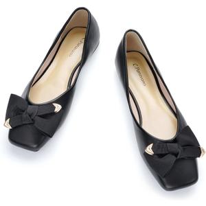 C.Paravano Women's Flats with Metallic Bow | Casual Square Toe Ballet Flats | Comfortable Slip On Flat Shoes | Women Dressy Shoes for Walking Wedding Work Office (8)