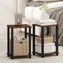 Furinno Simplistic Night Stand Set of 2, 2-Tier Small Nightstand with Open Shelf, Toolless Bedside Table, End Table, Side Table, for Bedroom, Closet, Dorm, Amber Pine, 2-Tier, Square Tubes