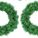 Artificial Christmas Wreath, Green Christmas Wreath，16 Inch Canadian Pine Artificial Christmas Wreath Gifts for Christmas Party Decor, Front Door Wreath, Unlit,(2, Green 16inch)