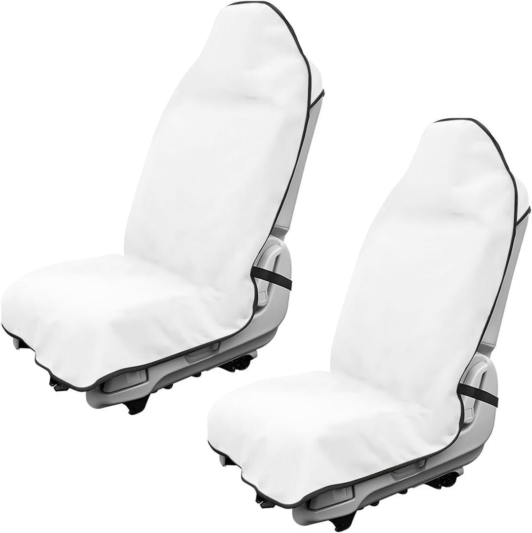 2PCS Car Towel Seat Cover, Waterproof Sweating Non-Slip Premium Soft Towel Carseat Protector, Universal Machine Washable Car Truck SUV Front Seat Cover for Gym Workout Beach Hiking (White)