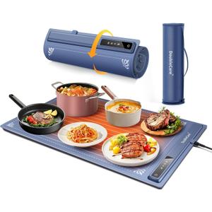 DoubleCare Silicone Heating Mat for Food, 2025 New Electric Heating Tray Roll up with 3 Temperature Settings, Portable Fast Heating Mat for Parties, Buffets party, Restaurants, Home Everyday Use, Gift, Navy-Blue