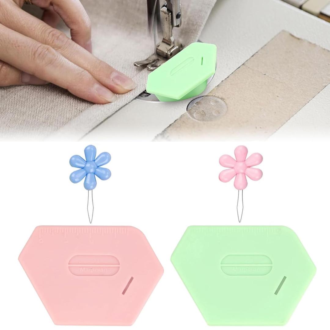 2 x Magnetic Seam Guide for Sewing Machine,Multifunctional Hem Guide with Needle Threaders,Hemmer Guide,Universal Sewing Supplies and Accessories