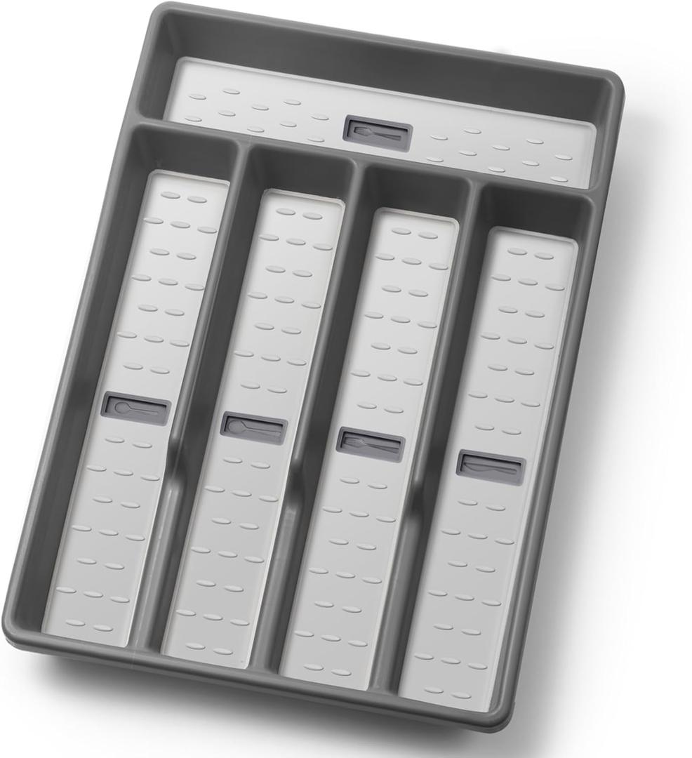 Silverware Organizer with Cutlery IconsSilverware Tray for Kitchen DrawerFlatware Tableware Cultery Drawer Organizer Utensil Organizer with Non-slip TPR LiningsKitchen Organization Essentials (Dark Grey-Small)