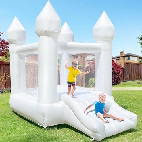iLink-outer White Bounce House Without Air Blower Indoor Outdoor Bouncy Castle for Kids 2-8 Oxford Toddler Bounce House with Slide,103 x 71 x 90 inch,Kid Birthday Party Gifts（NO Air Blower）