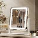 PRIMETEK Vanity Mirror with Lights, 16"x14" Large LED Lighted Makeup Mirror, Hollywood Makeup Mirror, Touch Screen, 3-Color Lighting, 5X Magnification, for Vanity Desk Tabletop, Bedroom, White
