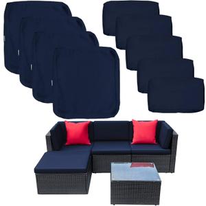 9 Pack Patio Cushion Covers Set Outdoor Furniture Cushion and Pillow Cover Replacement Fit for 5 Pieces 4-Seater Wicker Rattan Patio Sectional Sofa Chair Couch Set,Navy-Cover Only (Large)