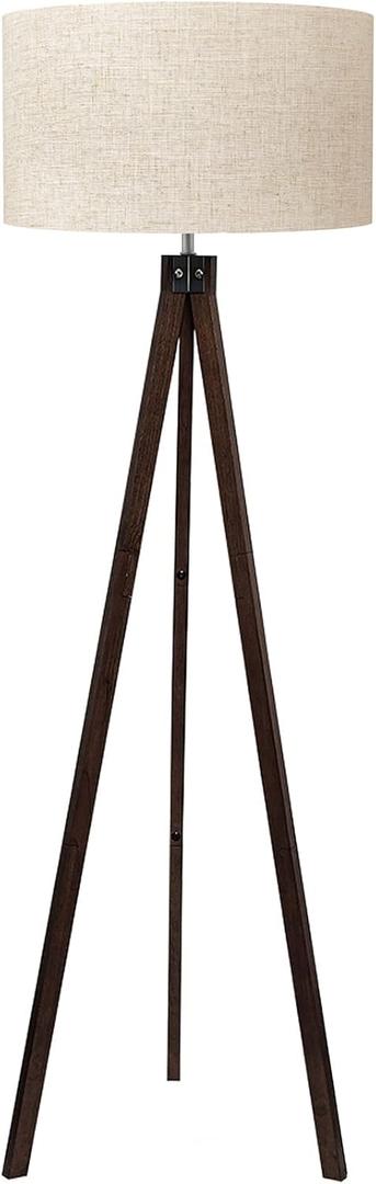 LEPOWER Wood Tripod Floor Lamp, Mid Century Standing Lamp, Modern Design Studying Light for Living Room, Bedroom, Study Room and Office, Flaxen Lamp Shade with E26 Base Walnut