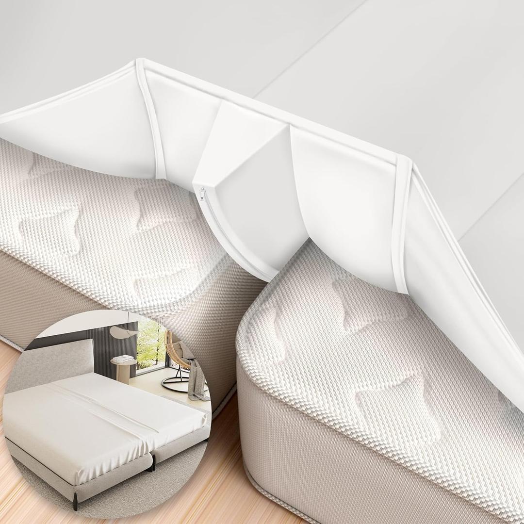 Upgraded 3-In-1 Bed Bridge Twin to King Converter, Split King Gap Filler for Adjustable Bed with Fitted Sheet, for King Size Mattresses, Mattress Connector to Close Gap, No-Slip Mattress Bridge, White