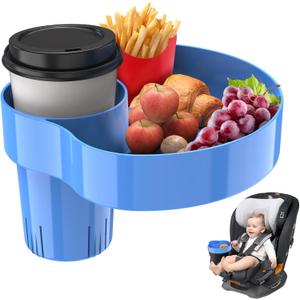 2 Pack AISHAIDO Kids Car Seat Tray, Travel Tray with Cup Holder for Toddler, Kids Car Seat Food Snack Holder for Road Trip, Stroller Snack Organizer travel must haves - Blue Color