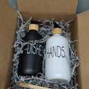 Glass Soap Dispenser Set, Hand Soap and Dish Soap Dispenser with Bamboo Tray. Vintage Soap Dispenser with Pump for Kitchen Sink and Bathroom. Stylish Permanent Labels (Matte Black&White)