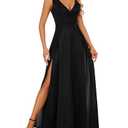 StarRovelex Formal Dress Elegant Evening Long Black Dresses for Women Party Sexy Deep V Neck Sleeveless High Slit Glitter Gala Bridesmaid Prom Wedding Guest Dress Maxi Dress Black, XL