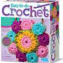 4M: Easy-to-Do Crochet - DIY Knitting Craft Kit, Learn 3 Yarn Work Projects, Create Coasters-Mini Bag-Placemat, All-in-1 Set, Beginners & Kids Ages 8+