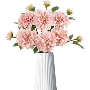 6pcs Dahlia Artificial Flowers Deep Pink Large Fake Dahlia Faux Silk Flowers with Long Stem for Wedding Bouquets Party Baby Shower Floral Arrangements Home Tables Decoration (Deep Pink) (Vase Not Included)