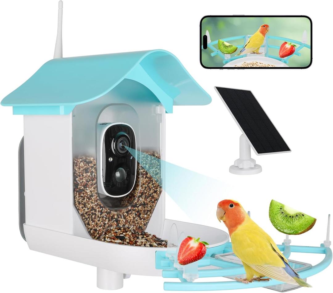 Bird Feeder with Camera, AI Identify Birds Species, Smart Bird Feeder with Camera Solar Powered, Auto 2K HD Video in Backyard, Instant Notifications, Ideal Gift for Family and Birds Lovers