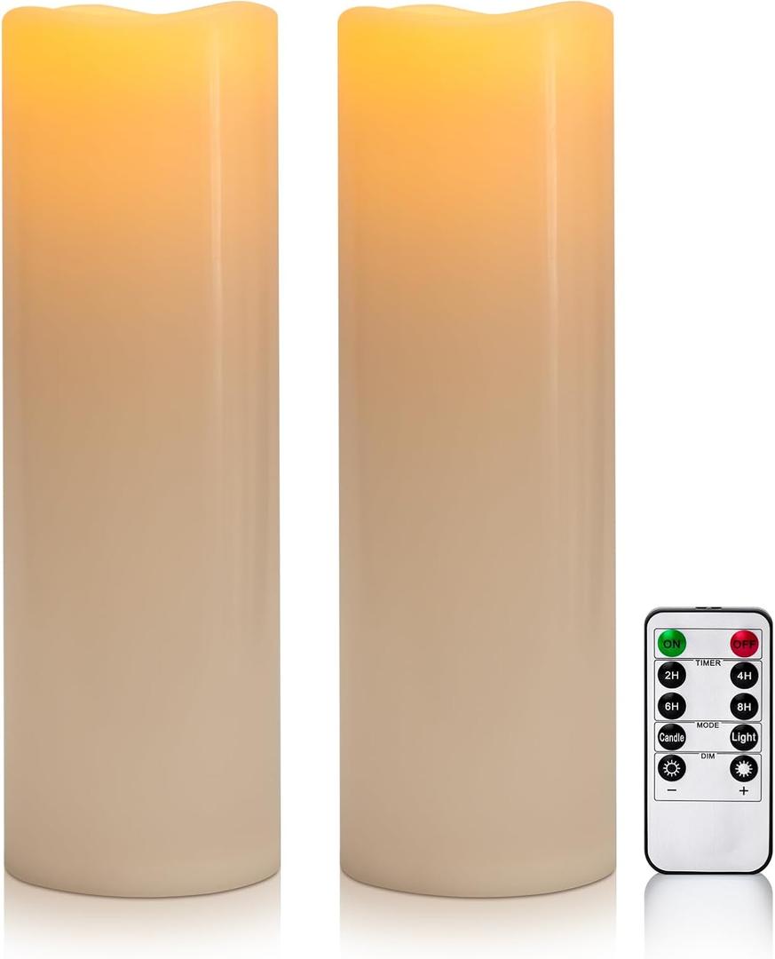 4" x 14" Large Waterproof Outdoor Flameless Candles Battery Operated LED Flickering Pillar Candles with Remote and Timer for Indoor Outdoor Lanterns, Off White, Long Lasting, Set of 2