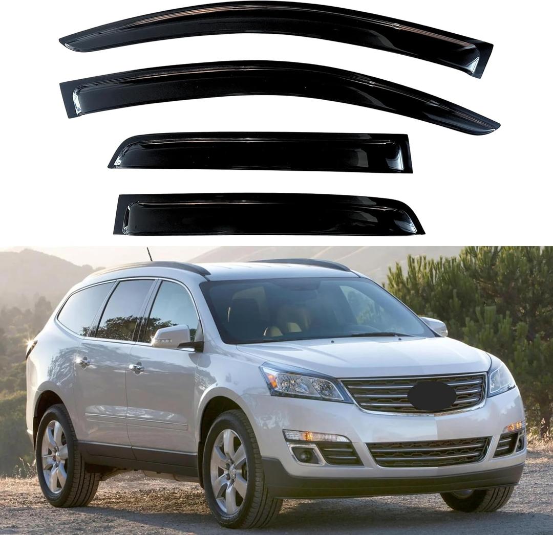 KPY Rain Guard Compatible with Chevrolet Chevy Traverse 2009-2017, 4PC Window Visor Side Window Vent Deflectors Tape-On Style, 2009 2010 2011 2012 2013 2014 2015 2016 2017