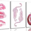 3Pcs Trendy Pink Leopard Canvas Wall Art Funky Retro Fashion Cheetah Kiss Lips Lucky 8 Ball Aesthetic Painting Pictures Wall Decor Poster Prints Artwork for Girls Dorm Living Room Bedroom