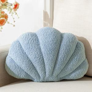 Seashell Throw Pillows Shell Shaped Pillow Blue Sea Shell Pillows for Bed Seashell Decorative Pillow Soft Plush Pillow Sea Couch Decoration(13 X 10 inch)